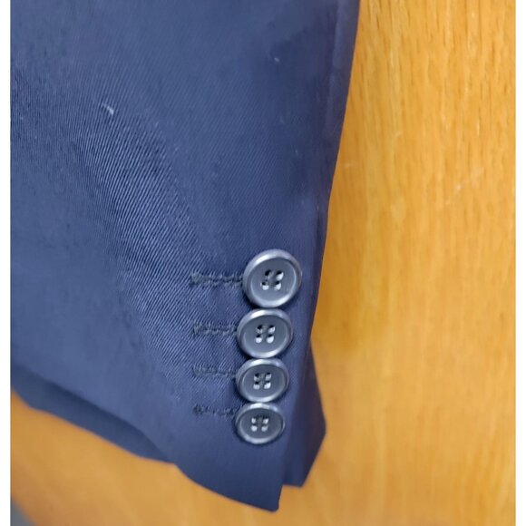 Mens Navy Blue Classic 2-Button Suit Polyester & Rayon Unhemmed Pants 42R * 34 - Picture 8 of 16